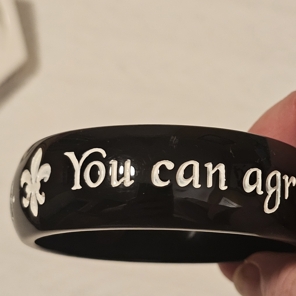 Black Bangle Bracelet with White Inscription
